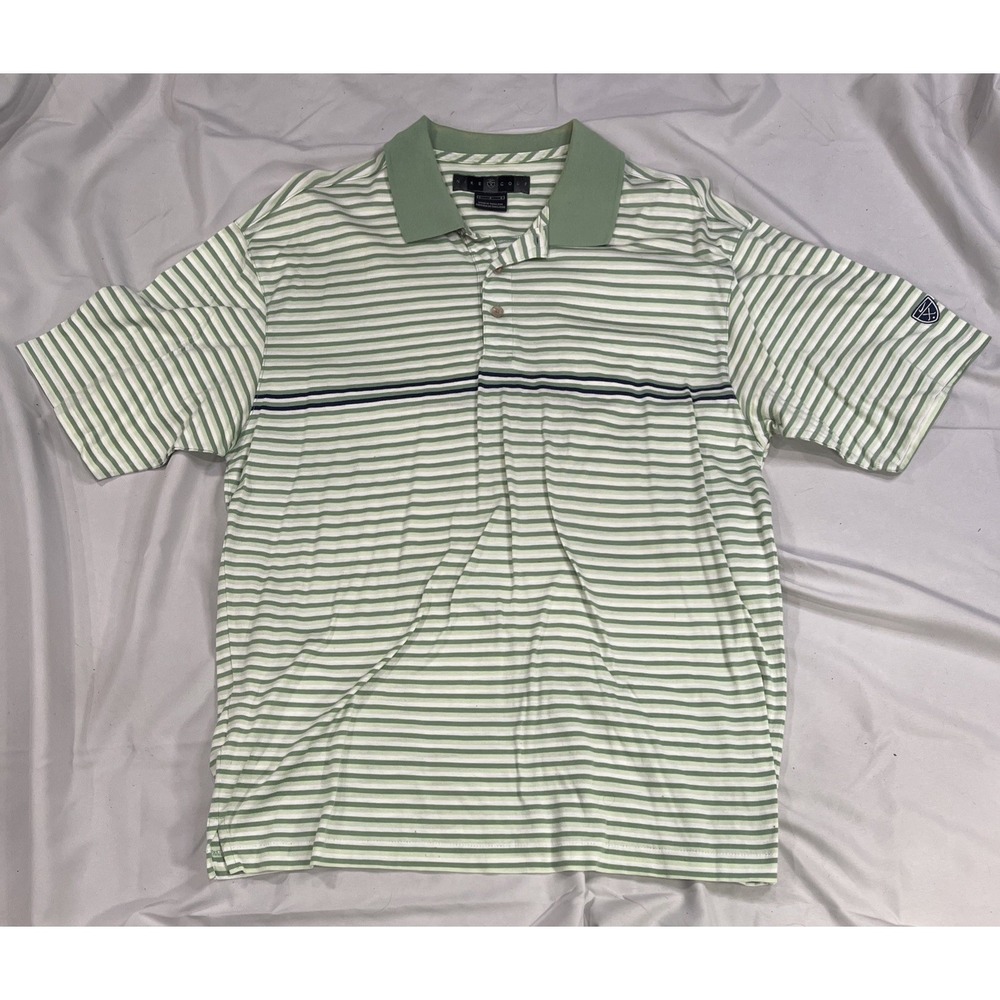 Vintage Nike Golf Polo Shirt - Men's Large - Dri Fit GreenStriped Y2K Swoosh